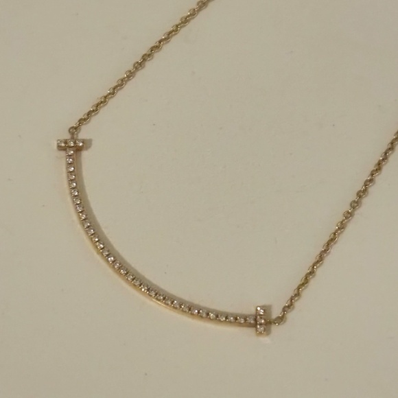 Tiffany T Smile Pendant in Yellow Gold with Diamonds, Small - Picture 4 of 4